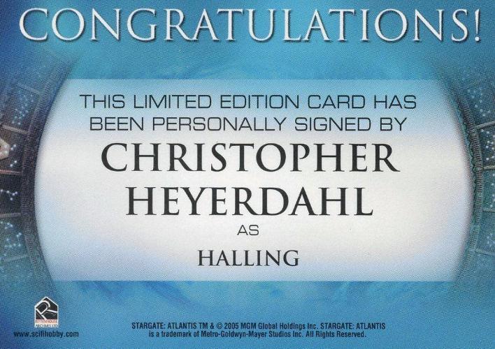 Stargate Atlantis Season One Christopher Heyerdahl Autograph Card   - TvMovieCards.com