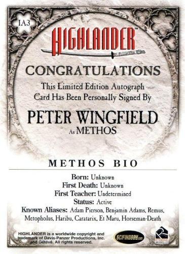 Highlander Peter Wingfield as Methos Expansion Autograph Card IA3   - TvMovieCards.com