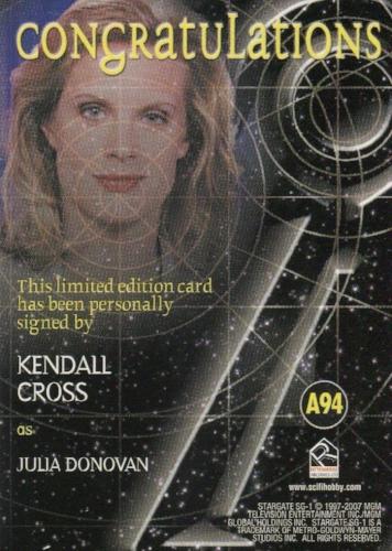 Stargate SG-1 Season Nine Kendall Cross Autograph Card A94   - TvMovieCards.com