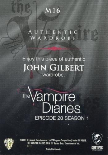 Vampire Diaries Season One John Gilbert Wardrobe Costume Card M16   - TvMovieCards.com