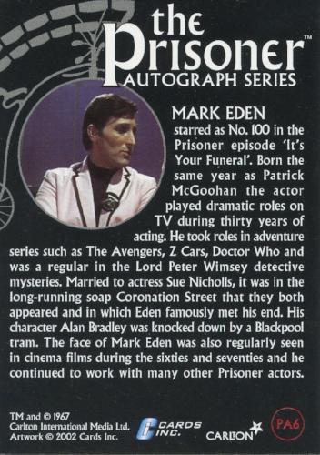 Prisoner Mark Eden as No. 100 Autograph Card PA6   - TvMovieCards.com