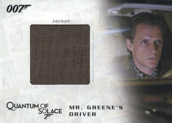 James Bond 2009 Archives Greene's Driver's Jacket Relic Card QC26 #274/625   - TvMovieCards.com