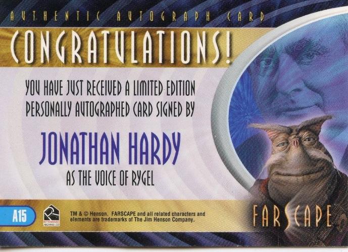 Farscape Season 3 Binder Exclusive Jonathan Hardy Autograph Card A15   - TvMovieCards.com