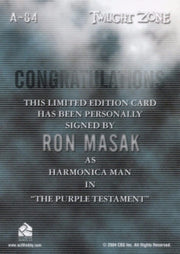 Twilight Zone 4 Science and Superstition Ron Masak Autograph Card A-84   - TvMovieCards.com
