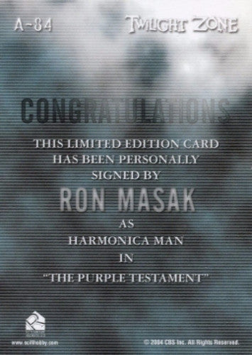 Twilight Zone 4 Science and Superstition Ron Masak Autograph Card A-84   - TvMovieCards.com