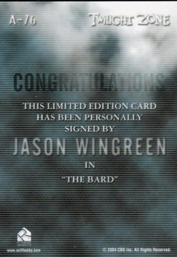 Twilight Zone 4 Science and Superstition Jason Wingreen Autograph Card A-76   - TvMovieCards.com
