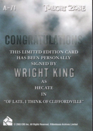 Twilight Zone 4 Science and Superstition Wright King Autograph Card A-71  A71   - TvMovieCards.com