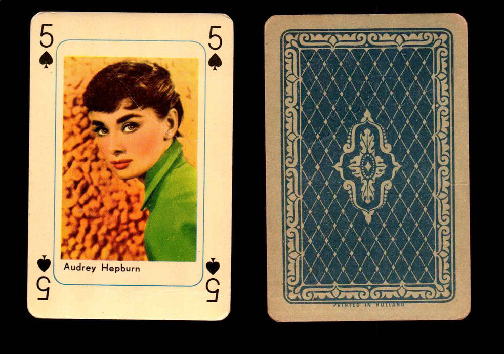 1959 Maple Leaf Hollywood Movie Stars Playing Cards You Pick Singles 5 - Spade - Audrey Hepburn  - TvMovieCards.com