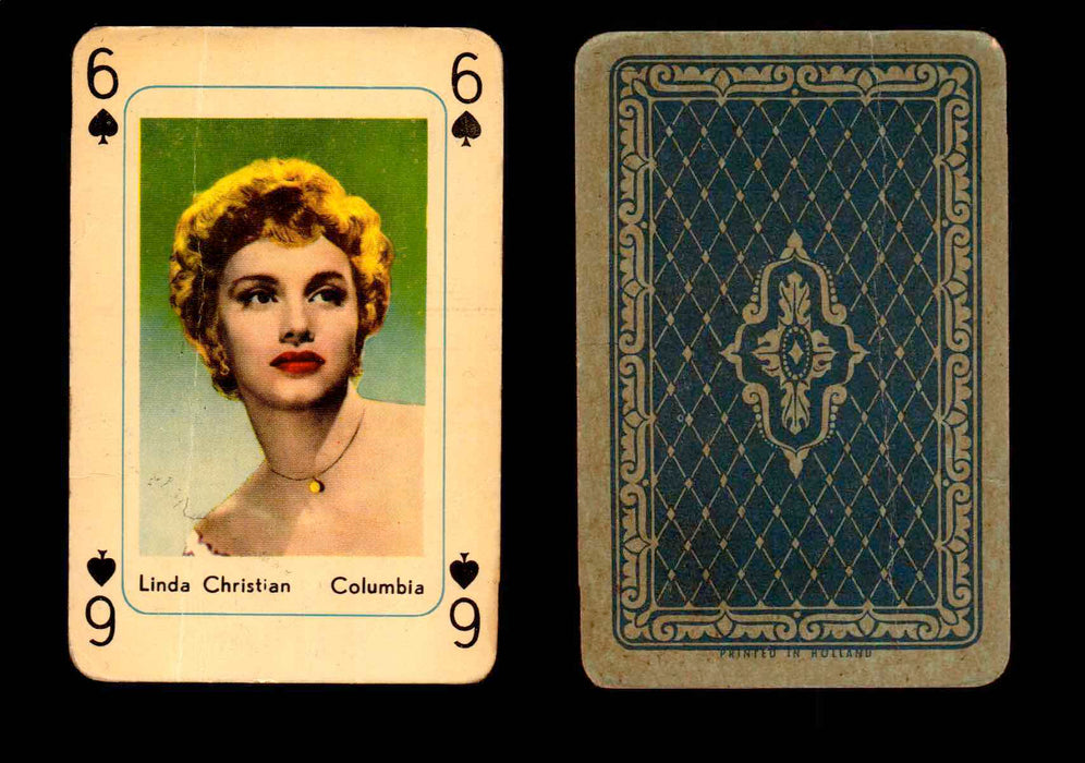 1959 Maple Leaf Hollywood Movie Stars Playing Cards You Pick Singles 6 - Spade - Linda Christian  - TvMovieCards.com