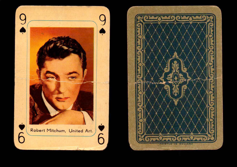 1959 Maple Leaf Hollywood Movie Stars Playing Cards You Pick Singles 9 - Spade - Robert Mitchum  - TvMovieCards.com